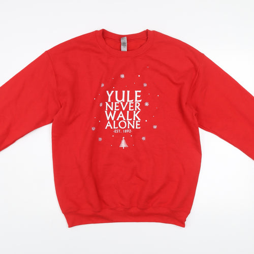 Gildan Women Red Christmas Graphic Pullover Sweatshirt Size M