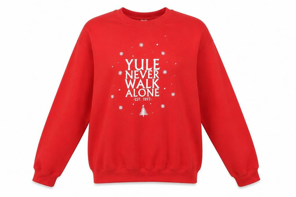 Front view of Gildan Women Red Christmas Graphic Pullover Sweatshirt, size M