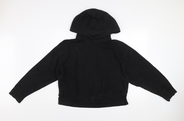 Zara Women Black L Pullover Hoodie Cotton Blend Casual