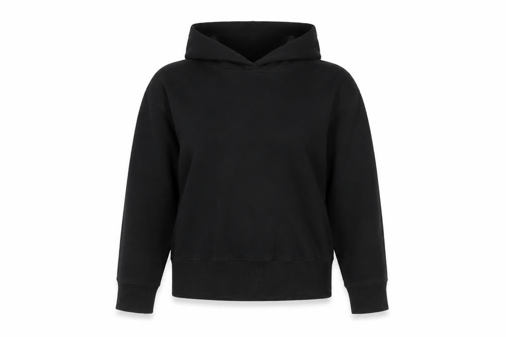 Front view of Zara Women Black L Pullover Hoodie Cotton Blend Casual