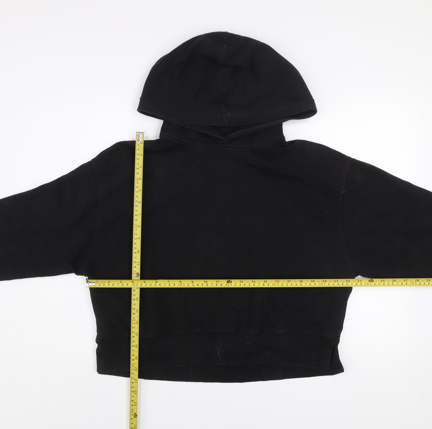 Zara Women Black L Pullover Hoodie Cotton Blend Casual