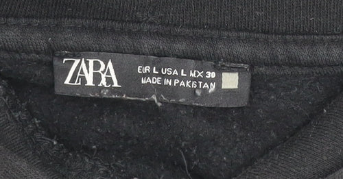 Zara Women Black L Pullover Hoodie Cotton Blend Casual