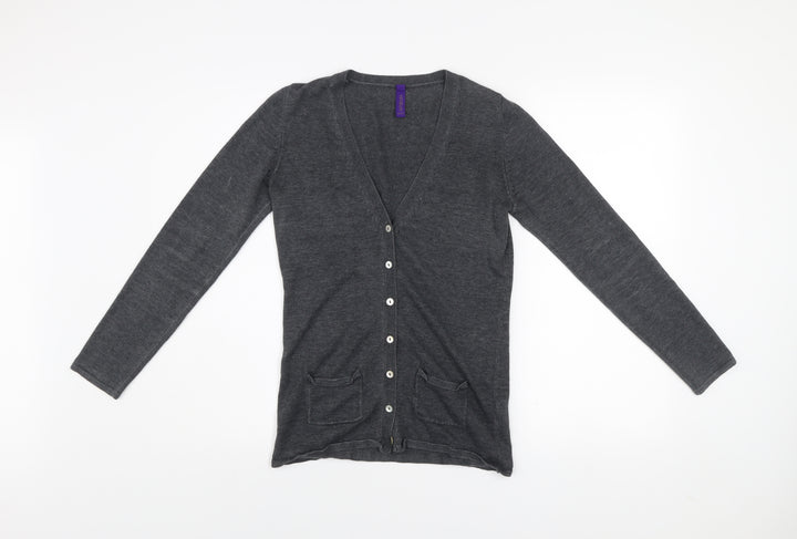 Henbury Men Grey Cotton Acrylic V-Neck Cardigan Size S