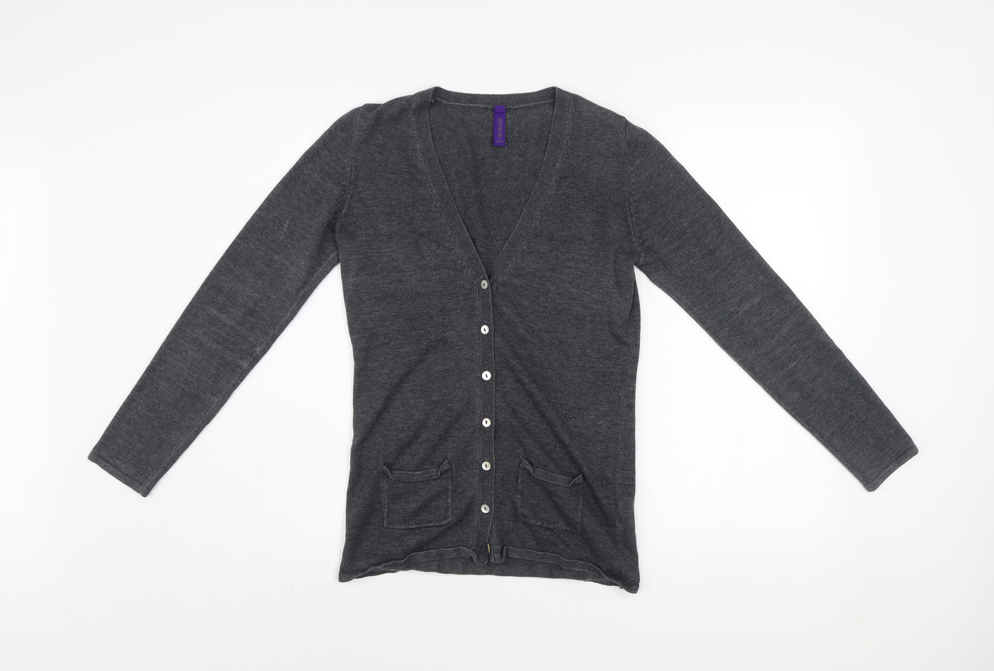 Henbury Men Grey Cotton Acrylic V-Neck Cardigan Size S