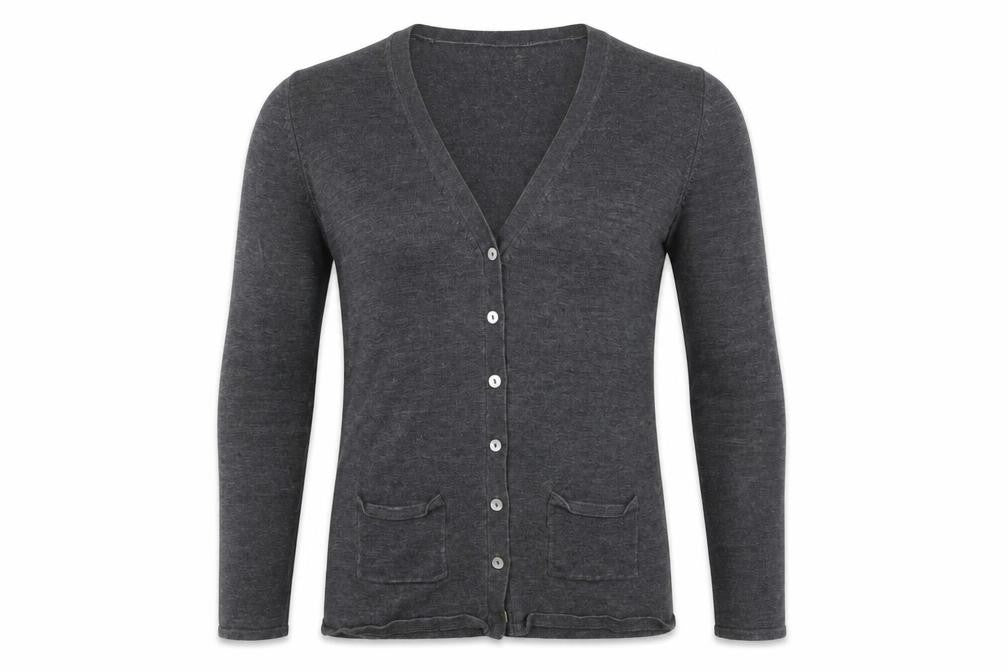 Henbury Men Grey Cotton Acrylic V-Neck Cardigan Size S