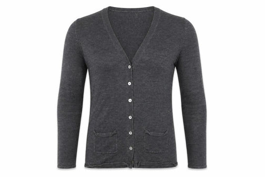 Front view of Henbury Men Grey Cotton Acrylic V-Neck Cardigan, size S