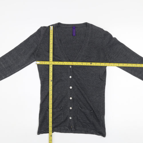 Henbury Men Grey Cotton Acrylic V-Neck Cardigan Size S