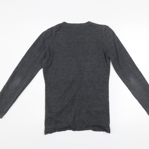 Henbury Men Grey Cotton Acrylic V-Neck Cardigan Size S