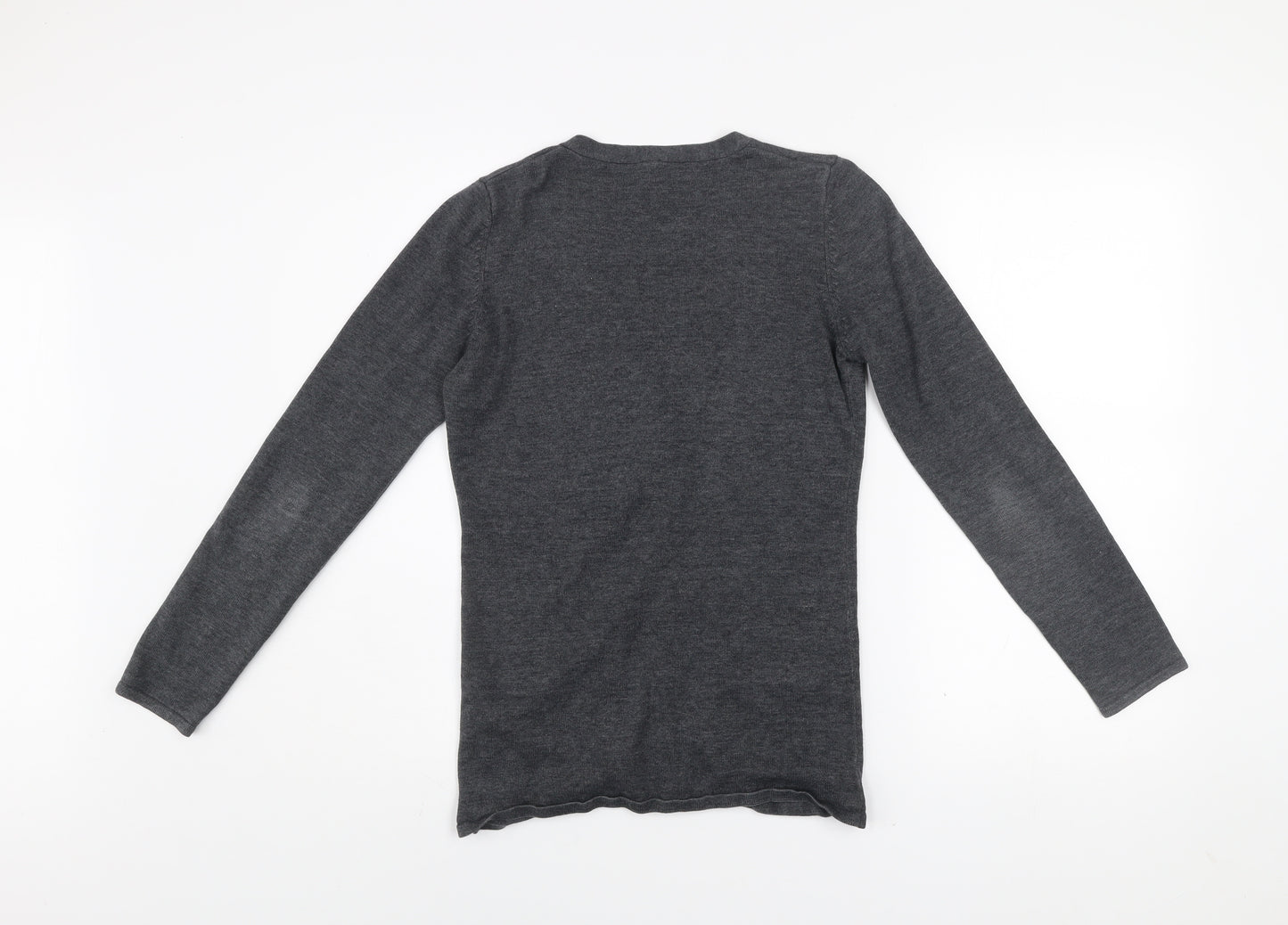 Henbury Men Grey Cotton Acrylic V-Neck Cardigan Size S