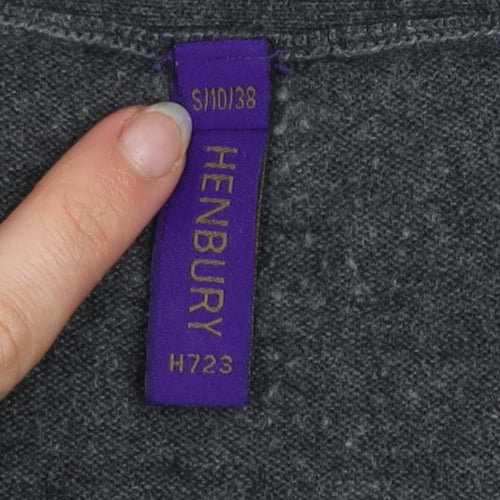 Henbury Men Grey Cotton Acrylic V-Neck Cardigan Size S