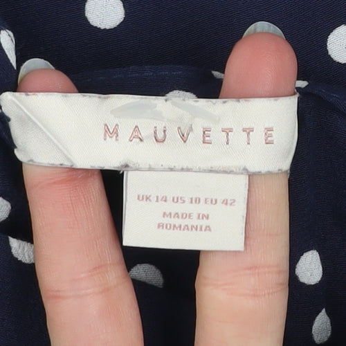 Mauvette Women's Blue Polka Dot 3/4 Sleeve Viscose Blouse UK 14