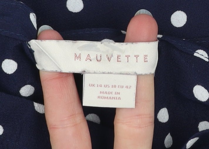 Mauvette Women's Blue Polka Dot 3/4 Sleeve Viscose Blouse UK 14