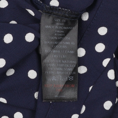 Mauvette Women's Blue Polka Dot 3/4 Sleeve Viscose Blouse UK 14