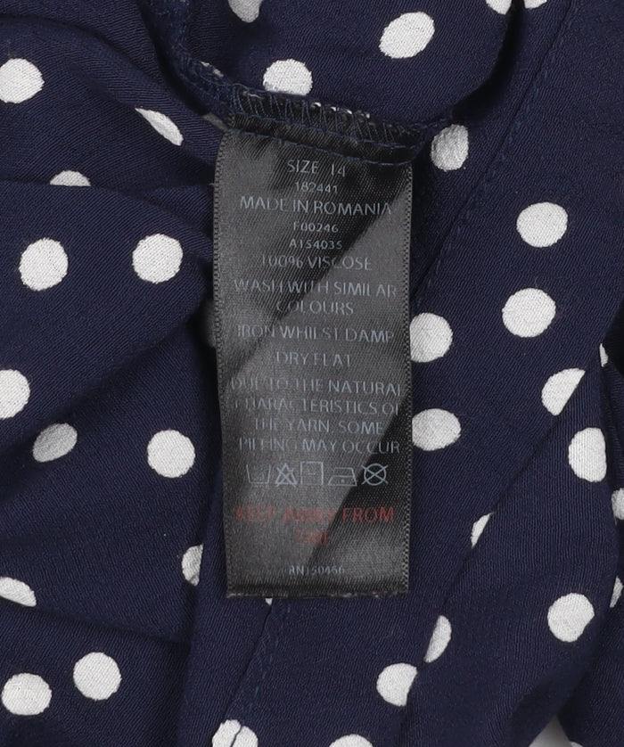 Mauvette Women's Blue Polka Dot 3/4 Sleeve Viscose Blouse UK 14