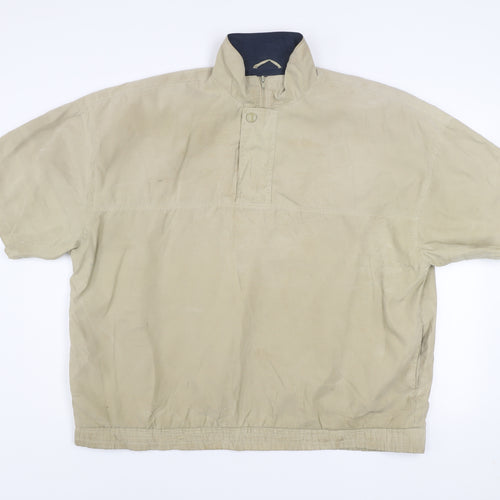 Donnay Men Beige Short Sleeve High Neck Zip Button-Up Shirt L