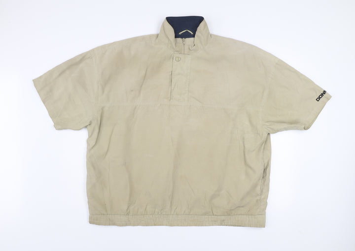 Donnay Men Beige Short Sleeve High Neck Zip Button-Up Shirt L