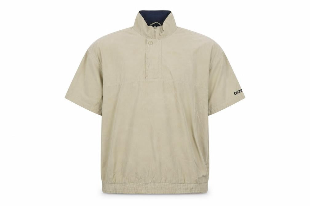 Front view of Donnay Men Beige Short Sleeve High Neck Zip Button-Up Shirt L