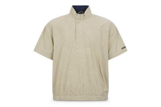 Front view of Donnay Men Beige Short Sleeve High Neck Zip Button-Up Shirt L