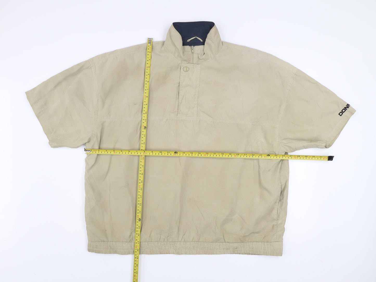 Donnay Men Beige Short Sleeve High Neck Zip Button-Up Shirt L