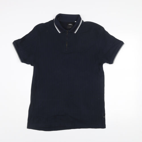 Burton Menswear London Navy Blue Cotton Zip Polo Shirt Mens L