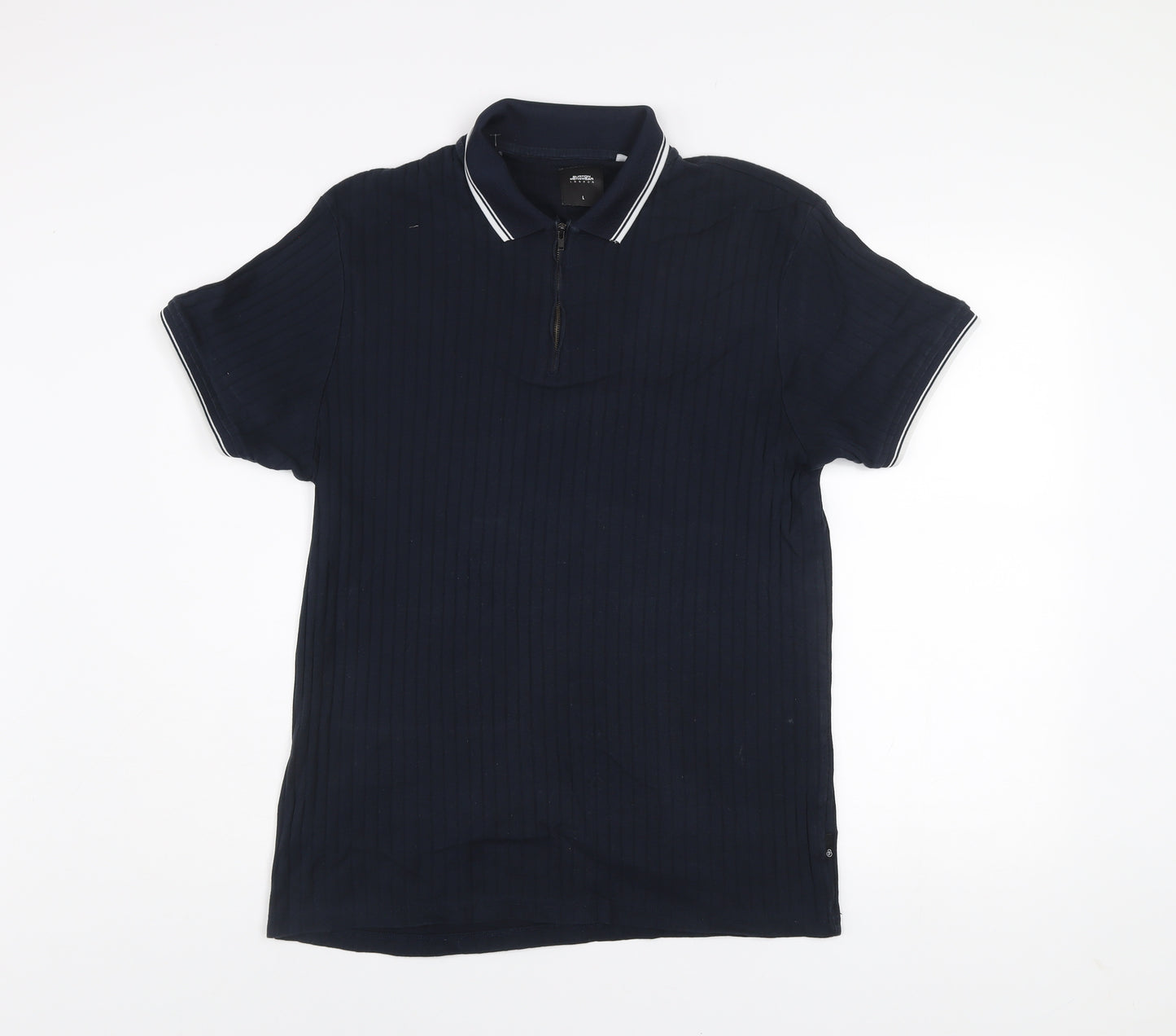 Burton Menswear London Navy Blue Cotton Zip Polo Shirt Mens L