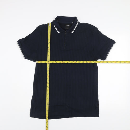 Burton Menswear London Navy Blue Cotton Zip Polo Shirt Mens L