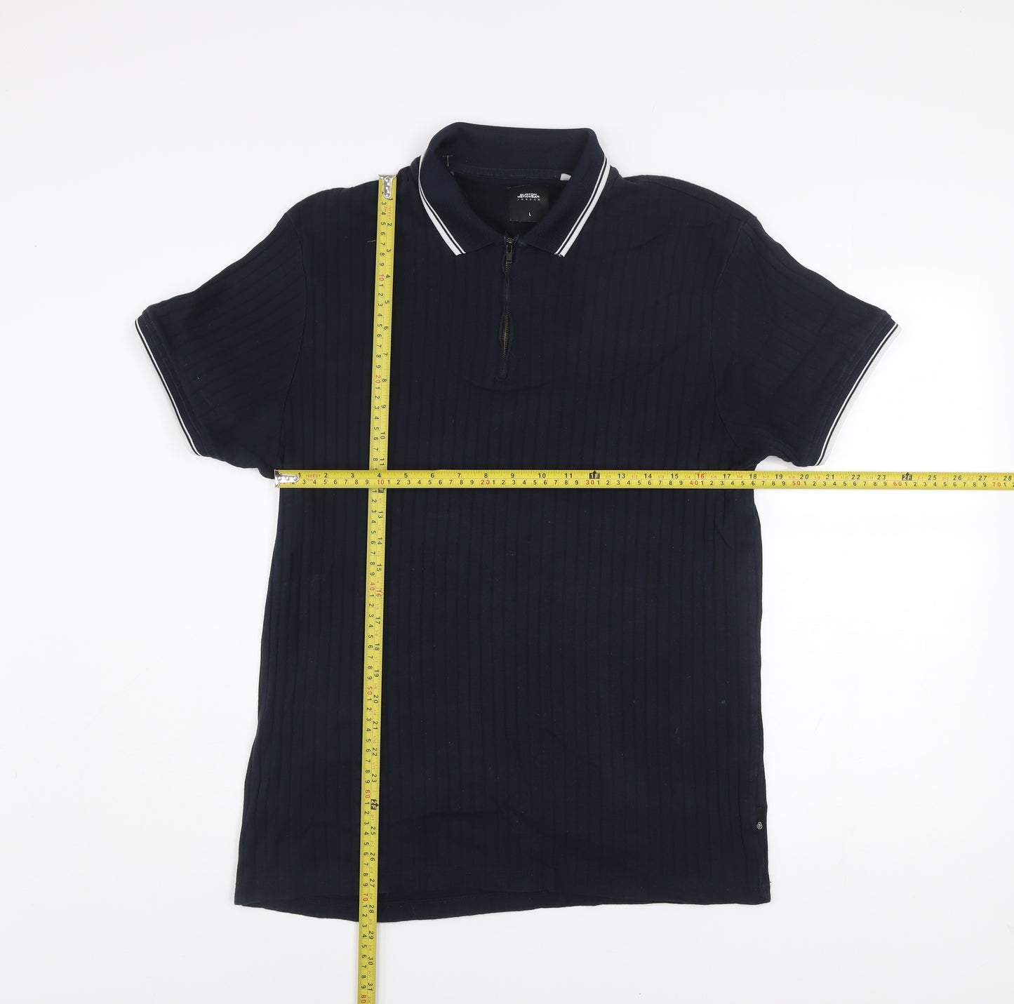 Burton Menswear London Navy Blue Cotton Zip Polo Shirt Mens L
