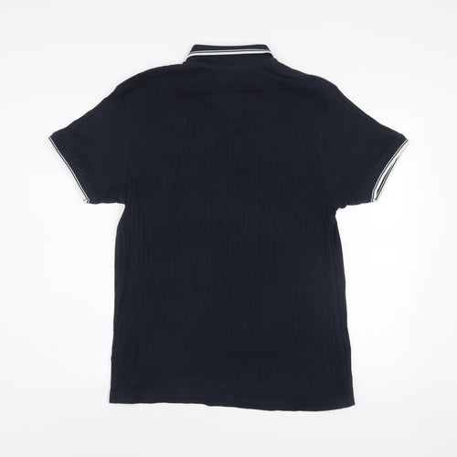 Burton Menswear London Navy Blue Cotton Zip Polo Shirt Mens L