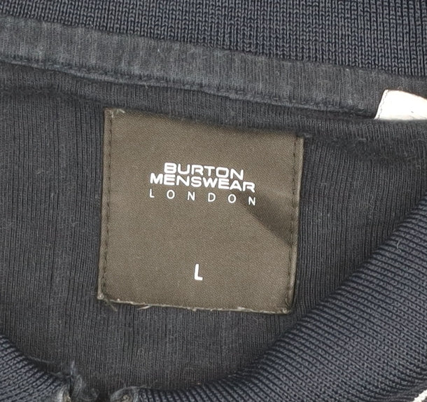 Burton Menswear London Navy Blue Cotton Zip Polo Shirt Mens L
