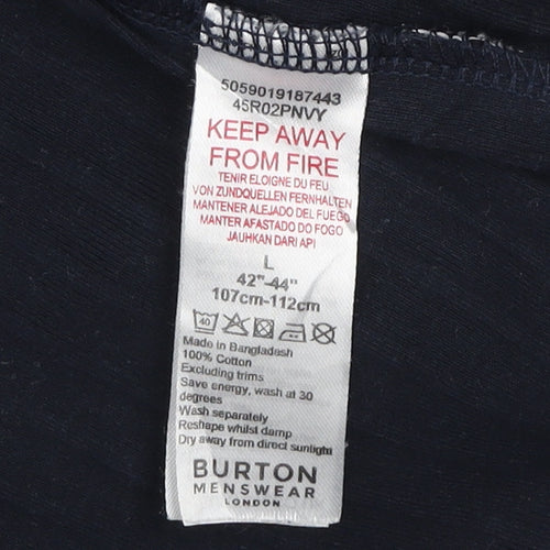 Burton Menswear London Navy Blue Cotton Zip Polo Shirt Mens L