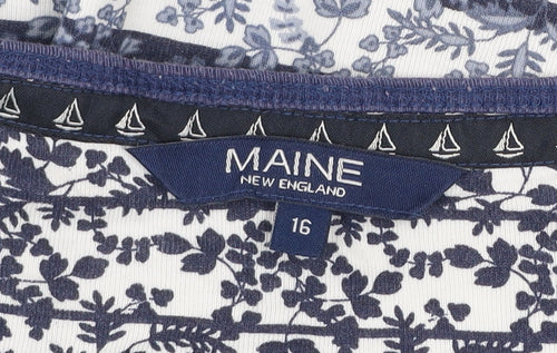Maine New England Women’s Blue Floral Cotton T-Shirt Size 16