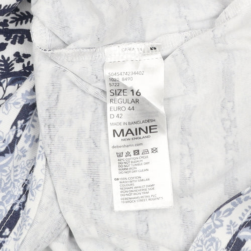 Maine New England Women’s Blue Floral Cotton T-Shirt Size 16