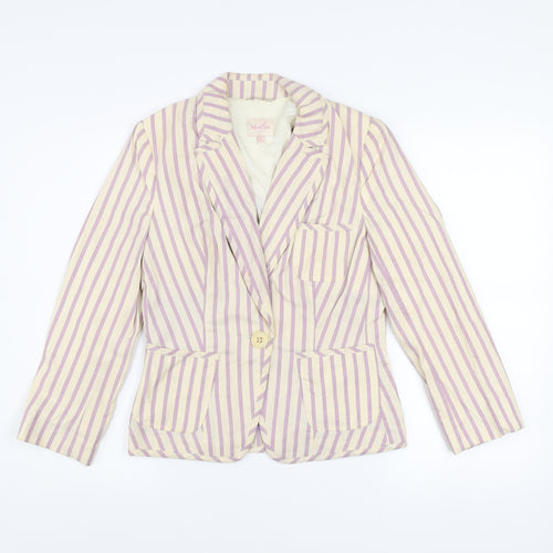 Whistles Women’s Multicoloured Striped Cotton Linen Blazer UK 10