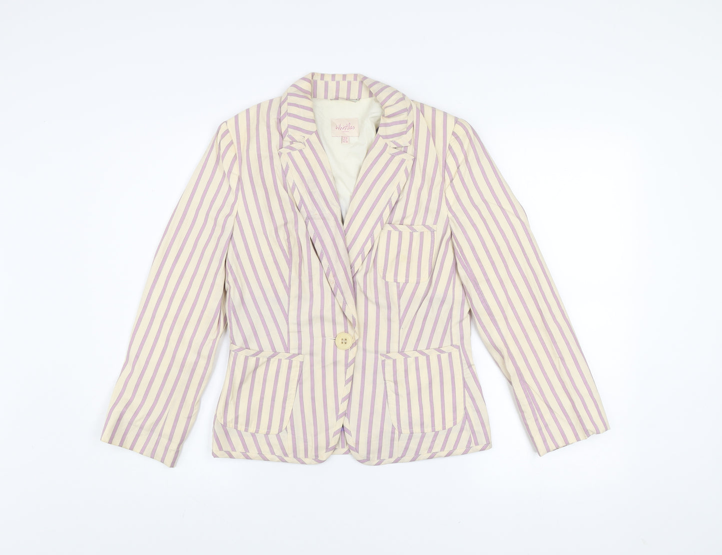 Whistles Women’s Multicoloured Striped Cotton Linen Blazer UK 10