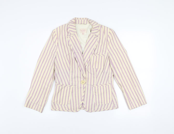 Whistles Women’s Multicoloured Striped Cotton Linen Blazer UK 10