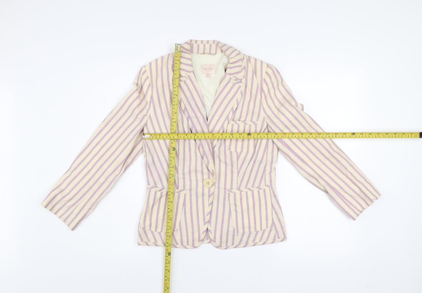 Whistles Women’s Multicoloured Striped Cotton Linen Blazer UK 10