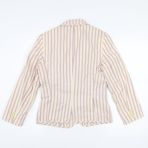 Whistles Women’s Multicoloured Striped Cotton Linen Blazer UK 10