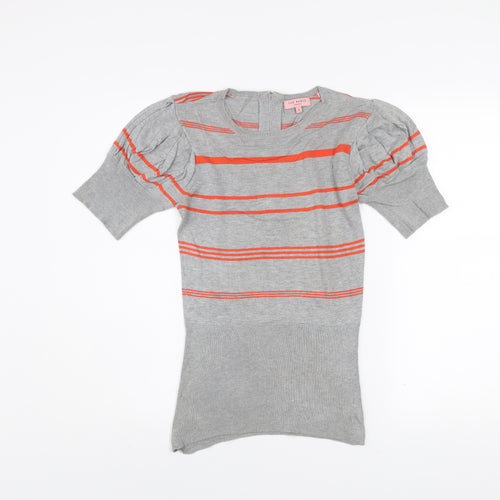 Ted Baker Womens Grey Striped Puff Sleeve Knit Top Size XS