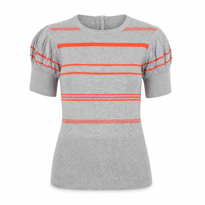 Ted Baker Womens Grey Striped Puff Sleeve Knit Top Size XS