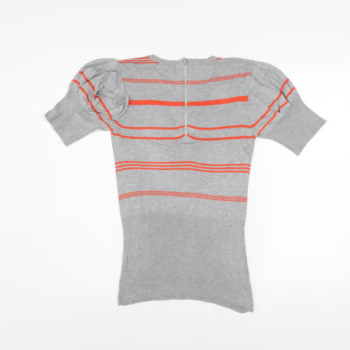 Ted Baker Womens Grey Striped Puff Sleeve Knit Top Size XS