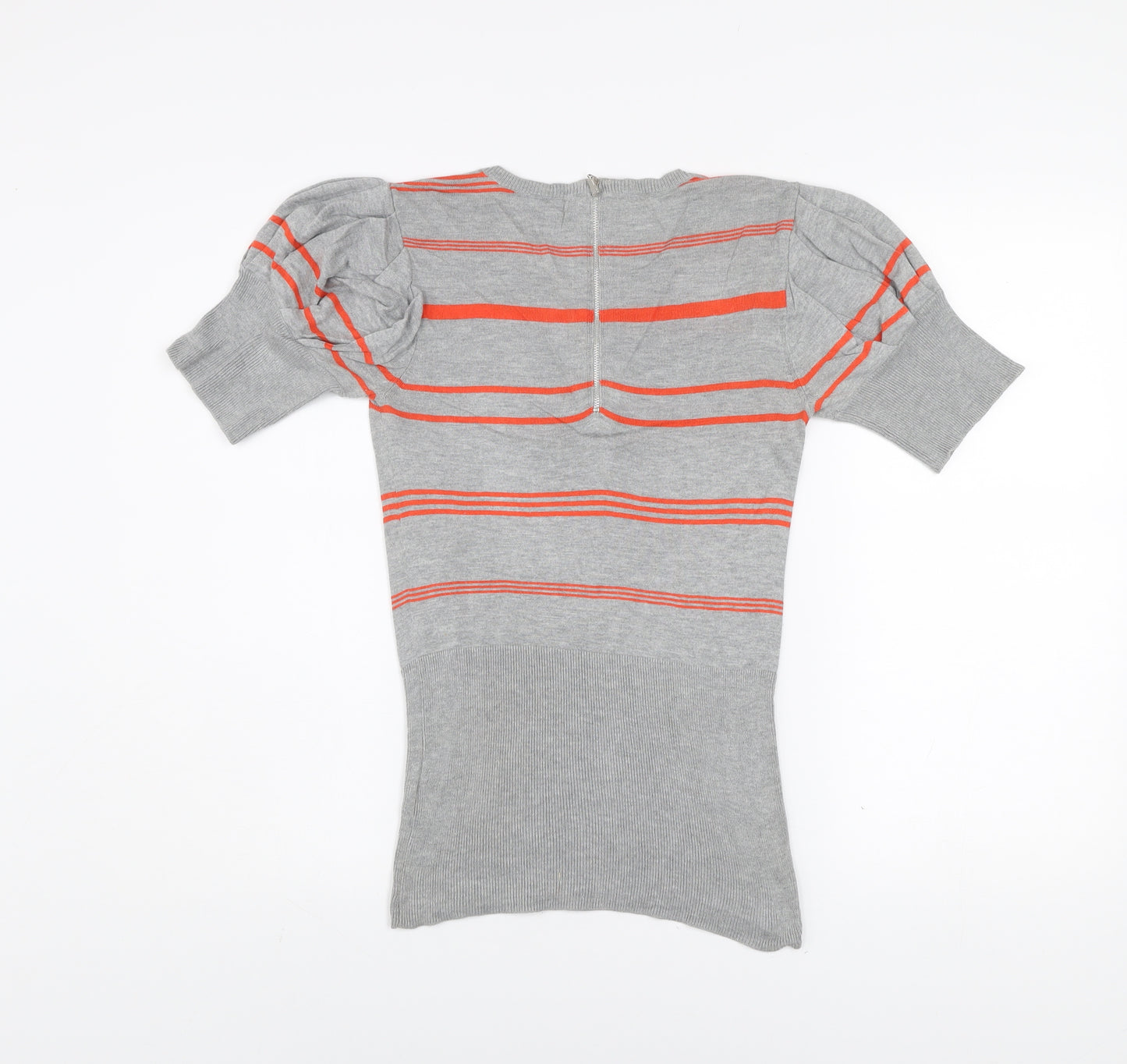 Ted Baker Womens Grey Striped Puff Sleeve Knit Top Size XS