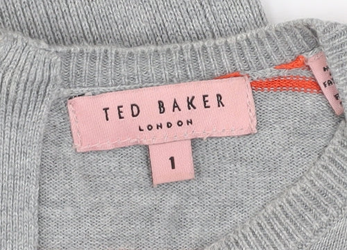 Ted Baker Womens Grey Striped Puff Sleeve Knit Top Size XS