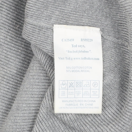 Ted Baker Womens Grey Striped Puff Sleeve Knit Top Size XS