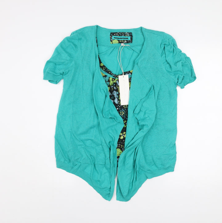 Rocha John Rocha Women's Green Short Sleeve Open Knit Cardigan Size 12