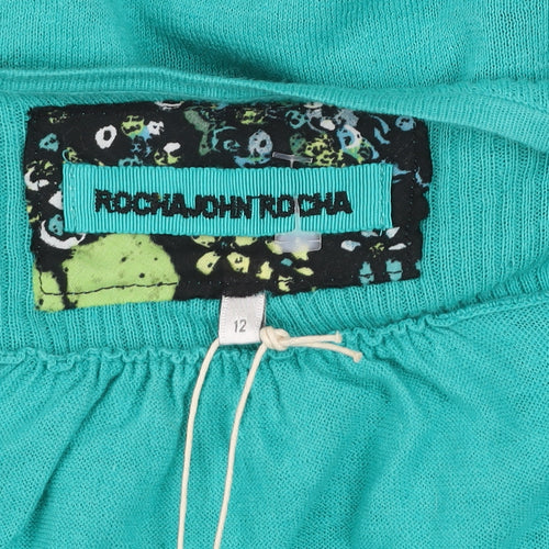 Rocha John Rocha Women's Green Short Sleeve Open Knit Cardigan Size 12