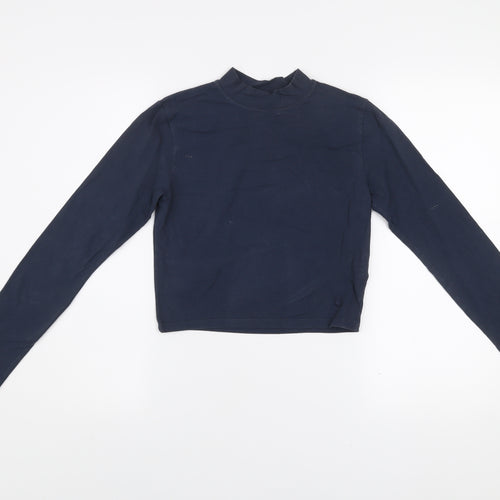 Jack Wills Women's Blue Cropped Mock Neck Long Sleeve T-Shirt Size 12