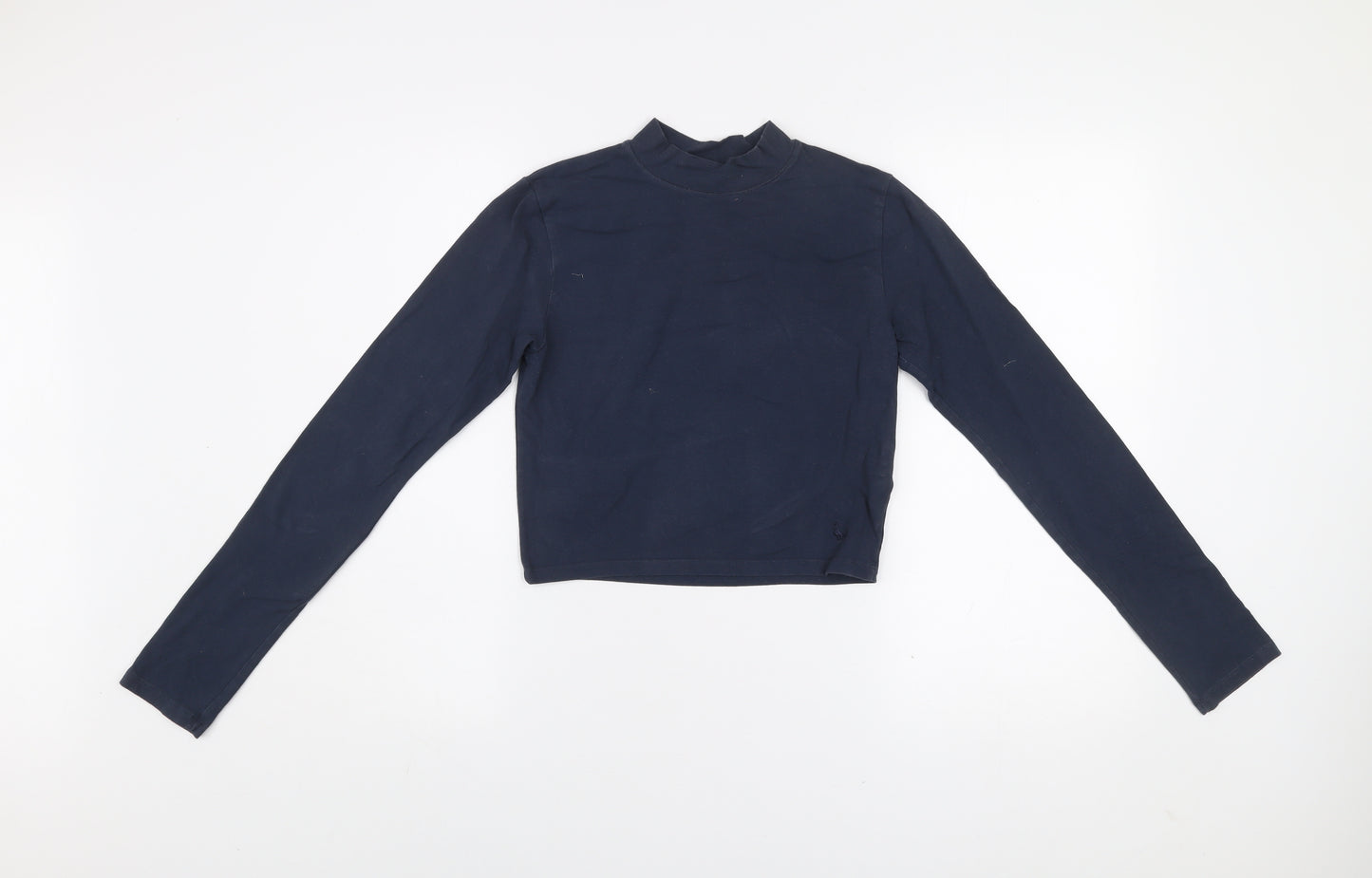 Jack Wills Women's Blue Cropped Mock Neck Long Sleeve T-Shirt Size 12