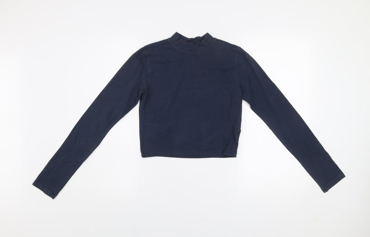 Jack Wills Women's Blue Cropped Mock Neck Long Sleeve T-Shirt Size 12