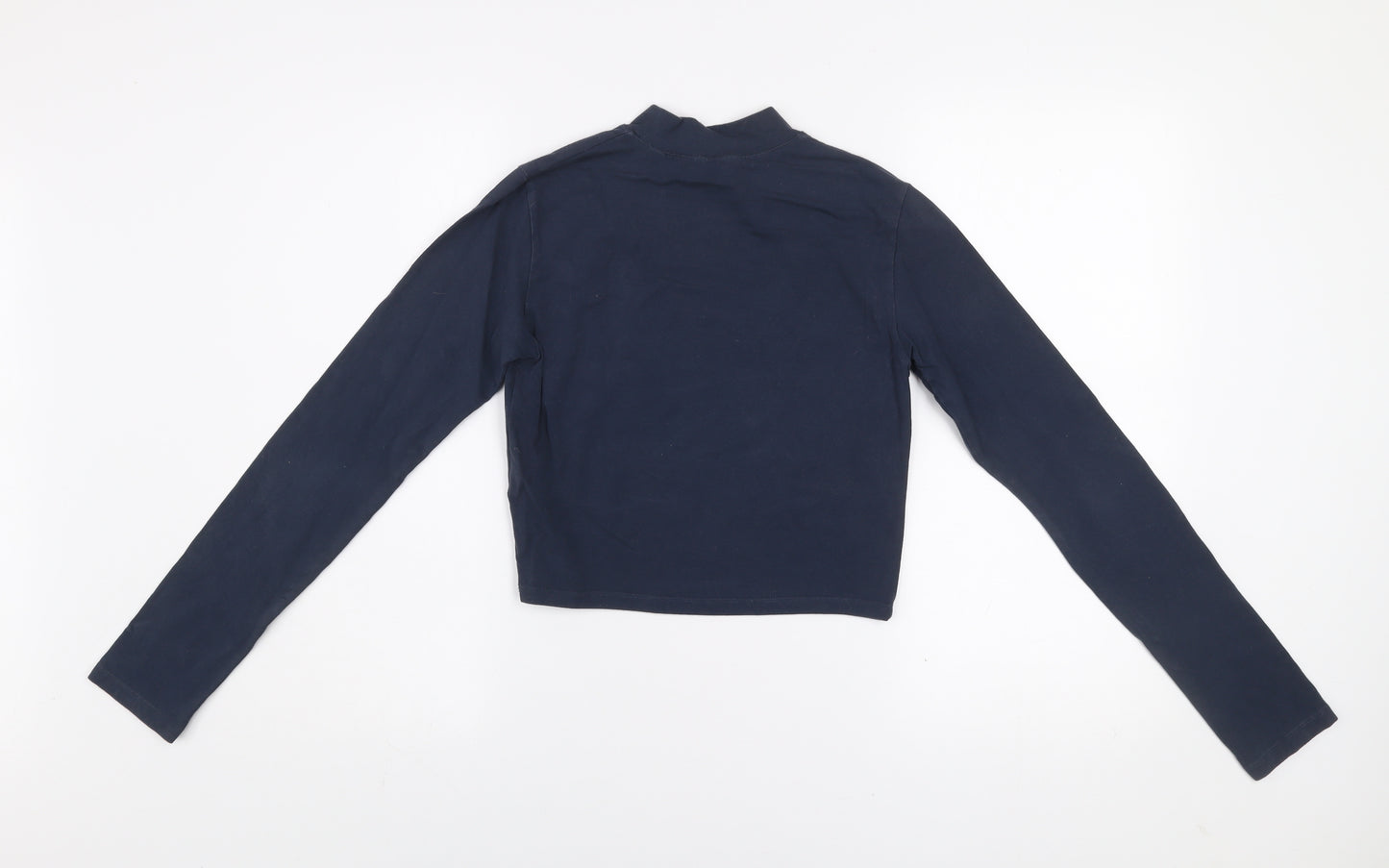Jack Wills Women's Blue Cropped Mock Neck Long Sleeve T-Shirt Size 12