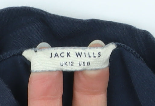 Jack Wills Women's Blue Cropped Mock Neck Long Sleeve T-Shirt Size 12